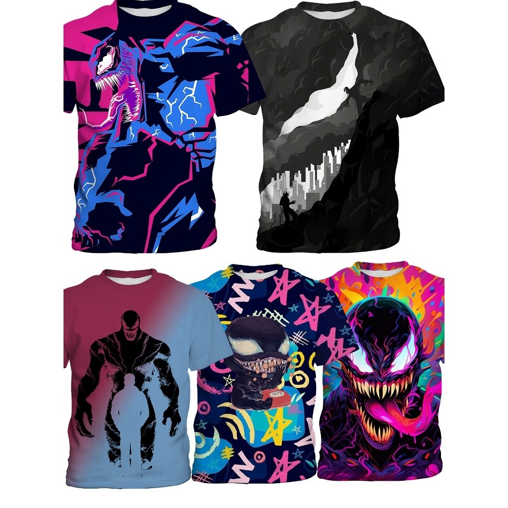 VENOM Pattern 3D พิมพ์เสื้อยืดเด็กสำหรับเด็กชายและเด็กหญิงในฤดูร้อน