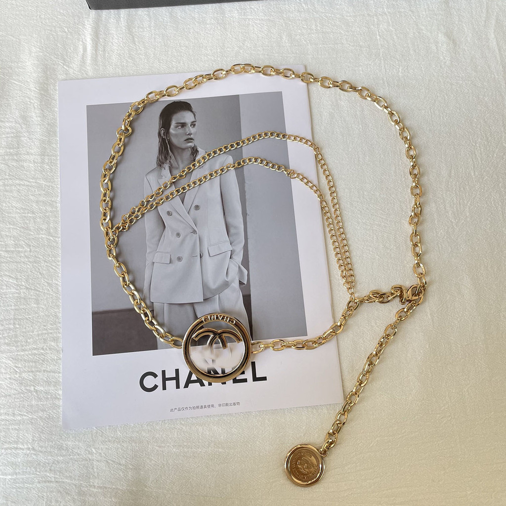 Chanel2024 ใหม่สไตล์ Multi-Layer เอวโซ่เข็มขัดบางหญิงตกแต่งโซ่