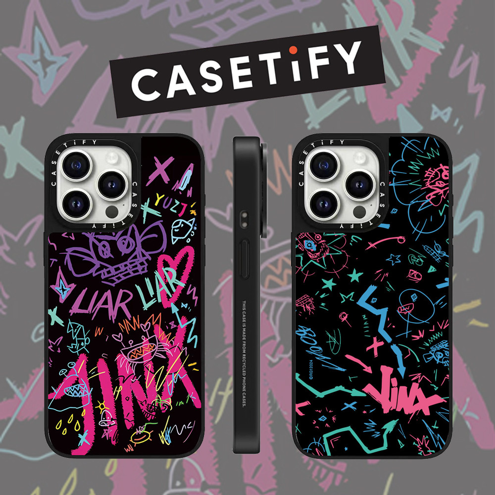 Casetify Graffiti ภาษาอังกฤษ JIX กระจก face เคสโทรศัพท์สําหรับ iPhone 16 Pro Max 15 Plus 14 ProMax 13 12Pro 11 โทรศัพท์กันกระแทกขอบนุ่ม hard กรณีป้องกัน