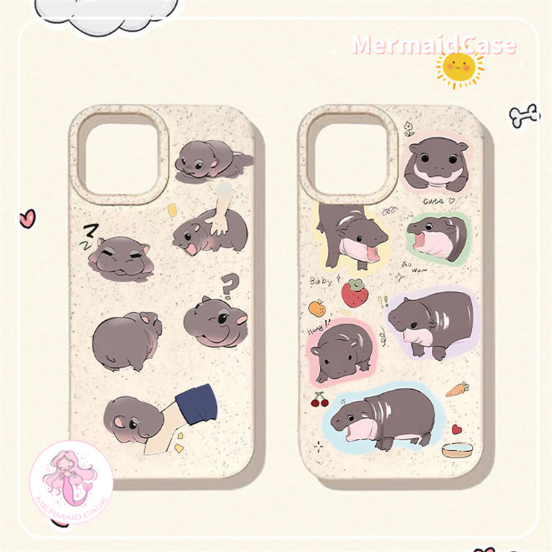 Lovely Moo Deng Casing for iPhone 11 12 13 14 15 16Pro Max 12 13Mini X Xr Xs Max 876 Plus Wheat Cover Couple Phone Case