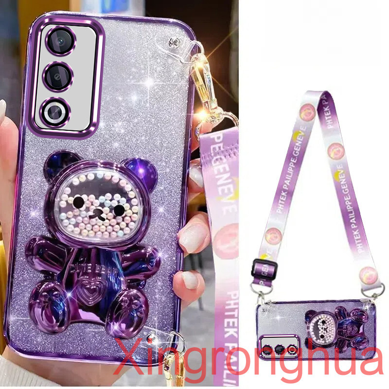 เคสโทรศัพท์สําหรับoppo A3 Pro 5G A3X 5G/ A3 A38 A18 A58 A60 A79 5Gสายรัดข้อมือยาวสไตล์ที่มีสีสันลูกปัดหมีผู้ถือหรูหรานุ่มTpuเคสโทรศัพท์