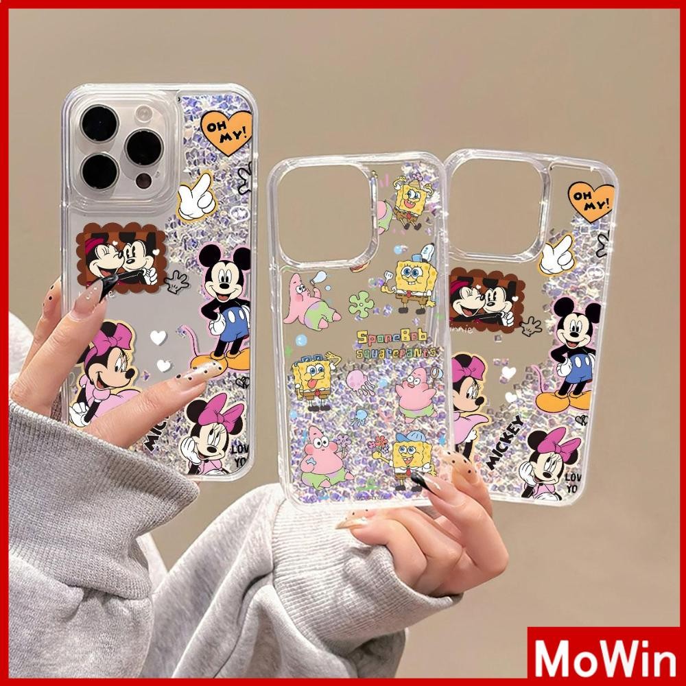 Movin - เคสใส TPU นิ่มสำหรับ iPhone 16 Pro Max iPhone 13 11 Liquid Diamond Quicksand เมาส์ลายการ์ตูนสุดน่ารัก เข้ากันได้กับ iPhone 15 Pro max 14 13 12 11 Pro max XR XS 7 8Plus