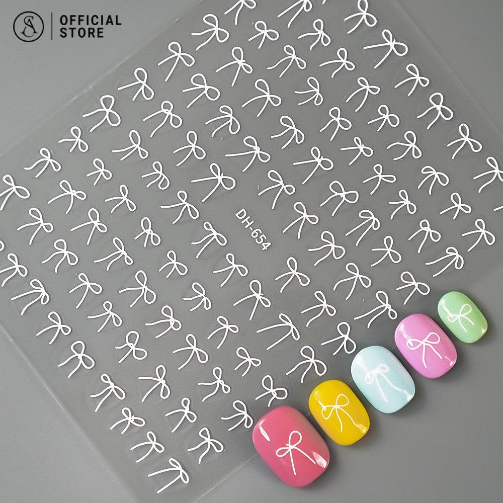 สติ๊กเกอร์เล็บโบว์ สติ๊กเกอร์โบว์สีขาวดําสีแดง สติ๊กเกอร์ตกแต่งเล็บ