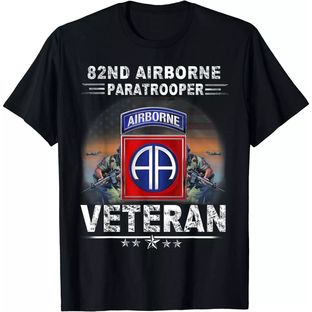Us 82Nd Airborne Veteran American Flag Design Best Tee เสื้อยืด