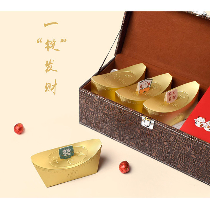 (แพค 5 ใบ ) กล่องทองคำตำลึง ใส่ขนม ลูกอม ช็อคโกแลต (CNY95)