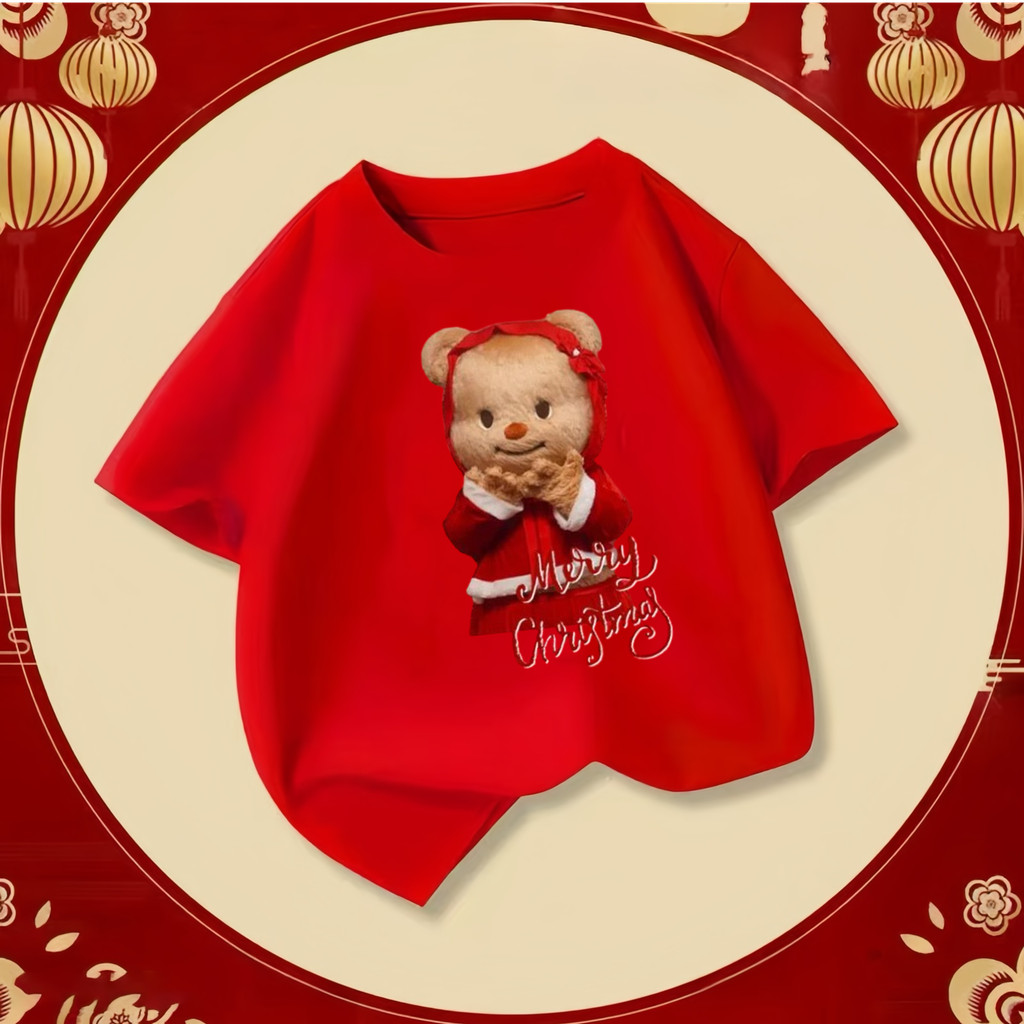 (จัดส่งตลอด 24 ชั่วโมง)KIDS PRINCESS New Year T-shirt เสื้อยืดแขนสั้นสำหรับเด็ก สีแดงน่ารัก หมายเลข A2