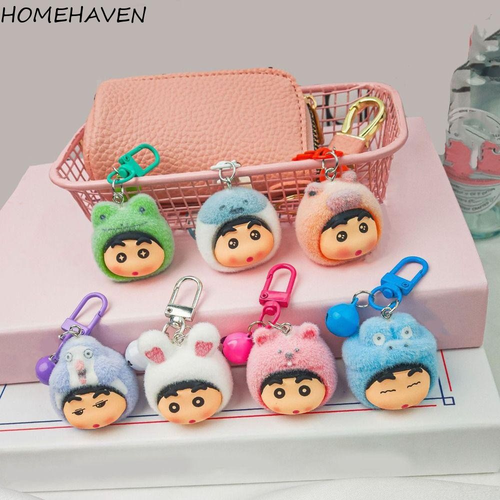 Homehaven จี้เครยอนชินจัง, ลูกปัด Flocking พวงกุญแจการ์ตูน, กระเป๋าคอลเลกชันน่ารักแขวนโซ่โทรศัพท์สีลูกกวาดคู่