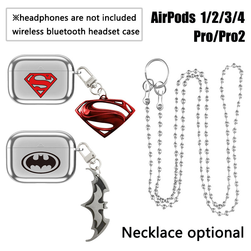 ฝาครอบหูฟังบลูทูธไร้สายสําหรับ Airpods 4 3 1/2nd AirpodsPro Pro2 เงินร้อน Batman Superman ป้ายจี้สร้