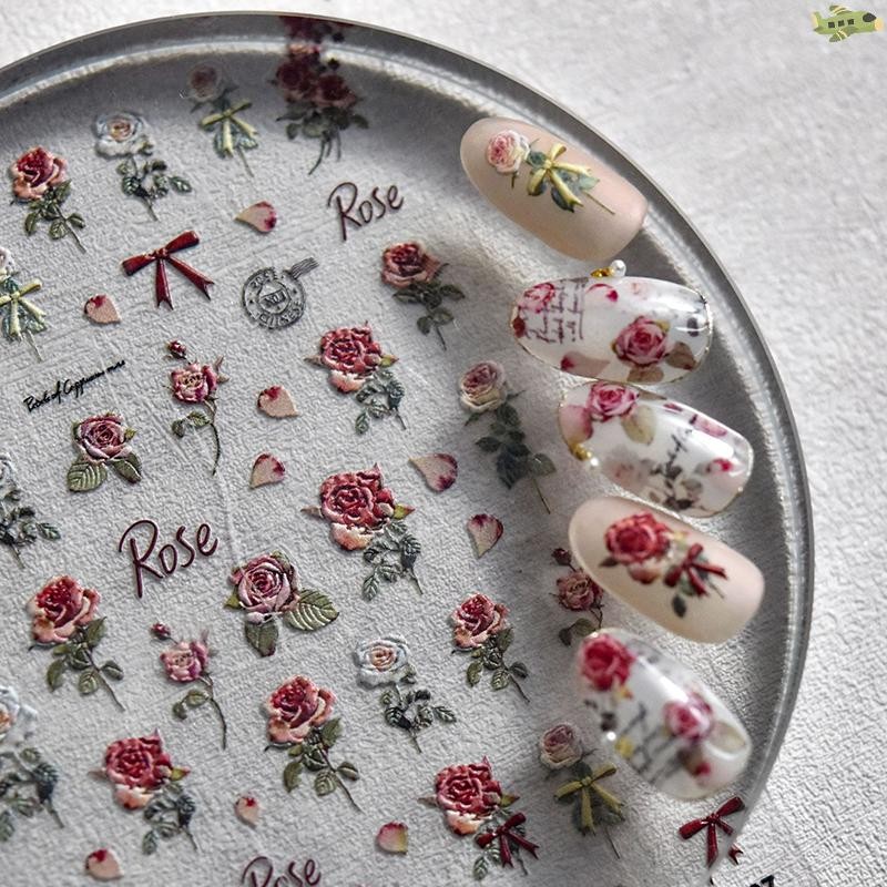 [UNC] 1 แผ่น Rose สติ๊กเกอร์ติดเล็บเลเซอร์ดอกไม้สติกเกอร์เล็บ Rose Self กาว Decals ตกแต่งเล็บ DIY อุปกรณ์เสริม Salon TH