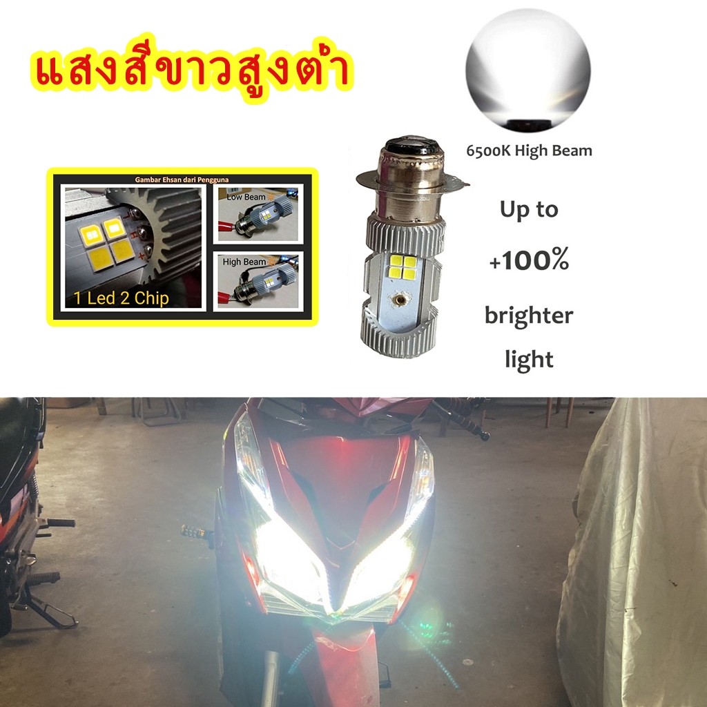 ไฟหน้ารถจักรยานยนต์ LED 2 ดวง HL [M5] 100% T19 12V DC 6W 1L
