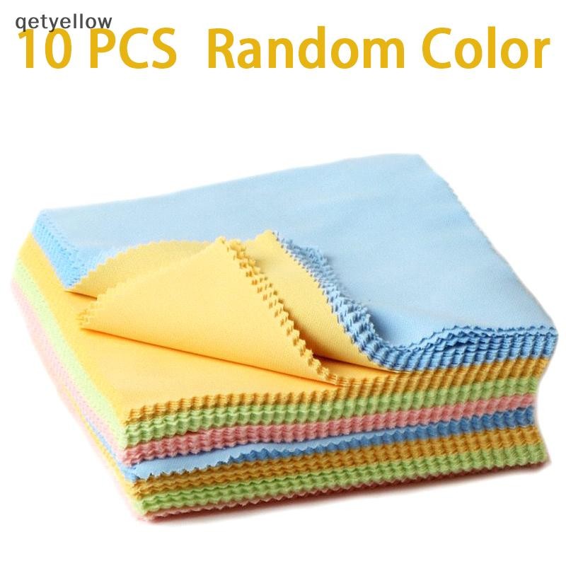 Qetyellow 10PCS สุ่ม 130 มม.* 130 มม.แบบพกพาสีไมโครไฟเบอร์แว่นตาผ้าทําความสะอาดสําหรับเลนส์โทรศัพท์หน้าจอทําความสะอาดผ้าเช็ดทําความสะอาดแว่นตา TH