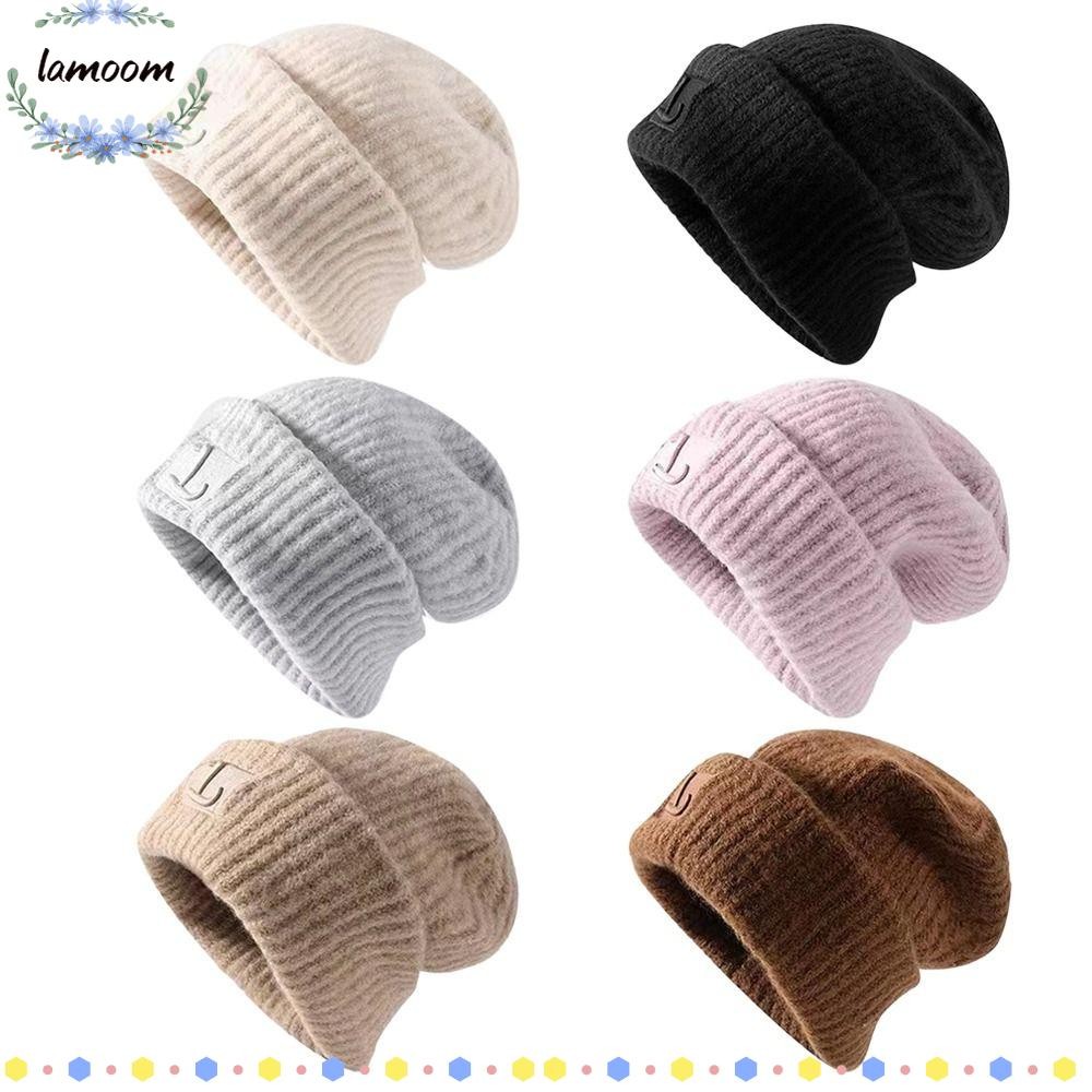 Lamoo หมวกอุ่น, หมวกไหมพรมสีทึบถัก, หมวกอุ่นหูกันลมแฟชั่นสตรีผู้ชาย