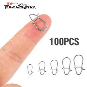 100 ชิ้น Fishing Lure Connector 10-39.6Kg High Strength Snap สแตนเลสตกปลา Accesories 00 #-3# หัวเข็มขัดสําหรับน้ําเค็ม