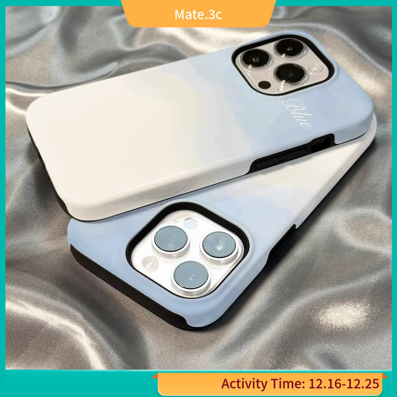 เคสโทรศัพท์มือถือ ไล่โทนสีฟ้า ขาว กันกระแทก เรียบง่าย สําหรับ iPhone15promax 14 13 12 11 JMM7