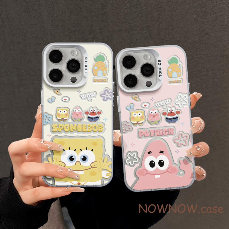 Iphone 16 15 14 13 12 11 Pro Max X XR XS Max 7 8 Plus INS การ์ตูนน่ารัก SpongeBob คู่เคสโทรศัพท์ปกอ่อน