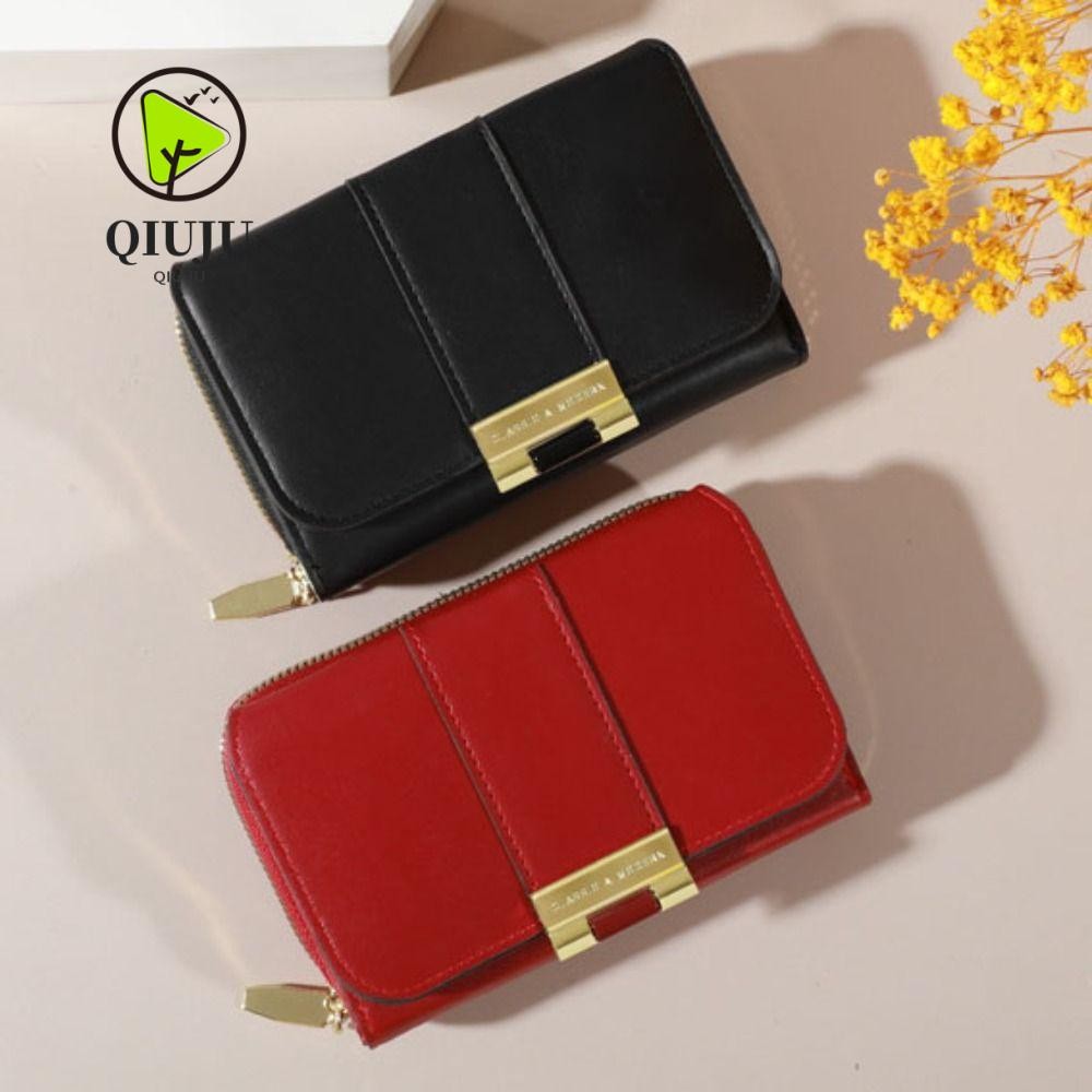 กระเป๋าใส่เหรียญ ชิวจู,กระเป๋าสตางค์ใบสั้นสีทึบความจุสูง,กระเป๋าบัตรซิปหนัง ปู่ สาว