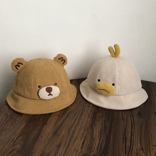 หมวกเด็กฤดูใบไม้ร่วงฤดูหนาวผ้าลูกฟูกถังหมวกน่ารักน่ารักสุดน่…