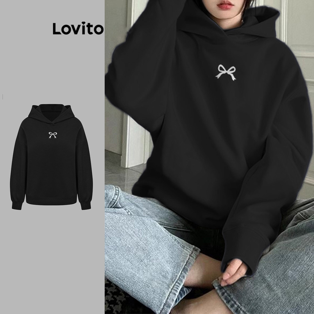 Lovito เสื้อสเวตเตอร์โบว์ลายธรรมดาสำหรับผู้หญิง LAD106714