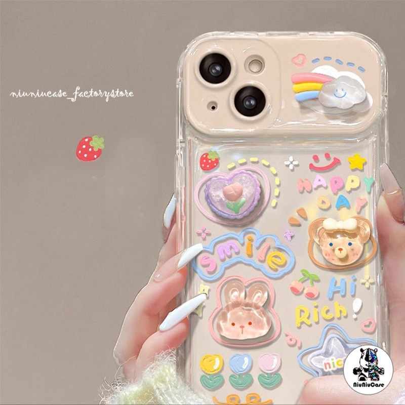 เคส + ตุ๊กตา 3D DIYกระต่ายเมฆ For iPhone 11 15 14 13 12 Pro MAX 7 8 Plus X XR XS MAX เคสโทรศัพท์  กรณีโทรศัพท์กระจกพลิก ราคา ถูกที่สุด ดีลบีเคเค แกลเลอรีภาพที่ 3