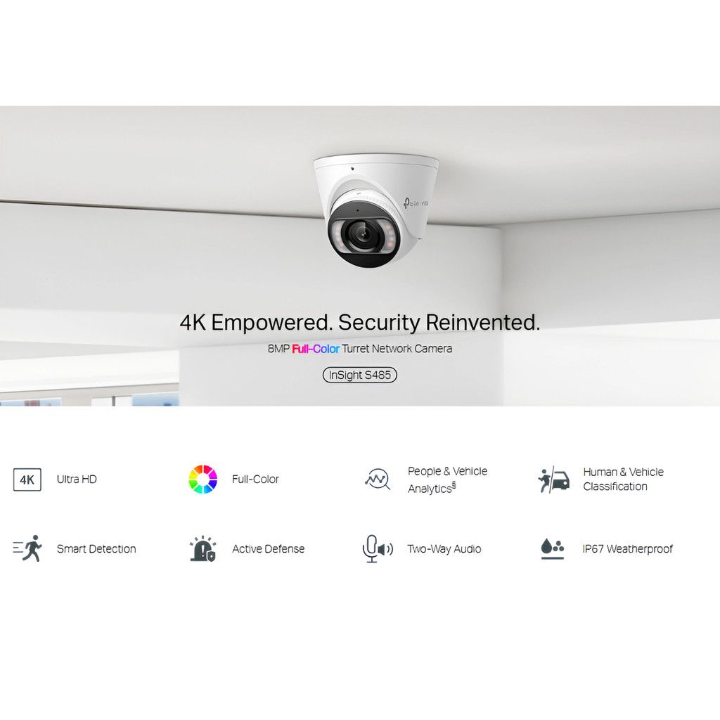 TP-LINK VIGI INSIGHT S485 8MP OUTDOOR FULL COLOR TURRET NETWORK CAMERA กล้องวงจรปิดภายใน