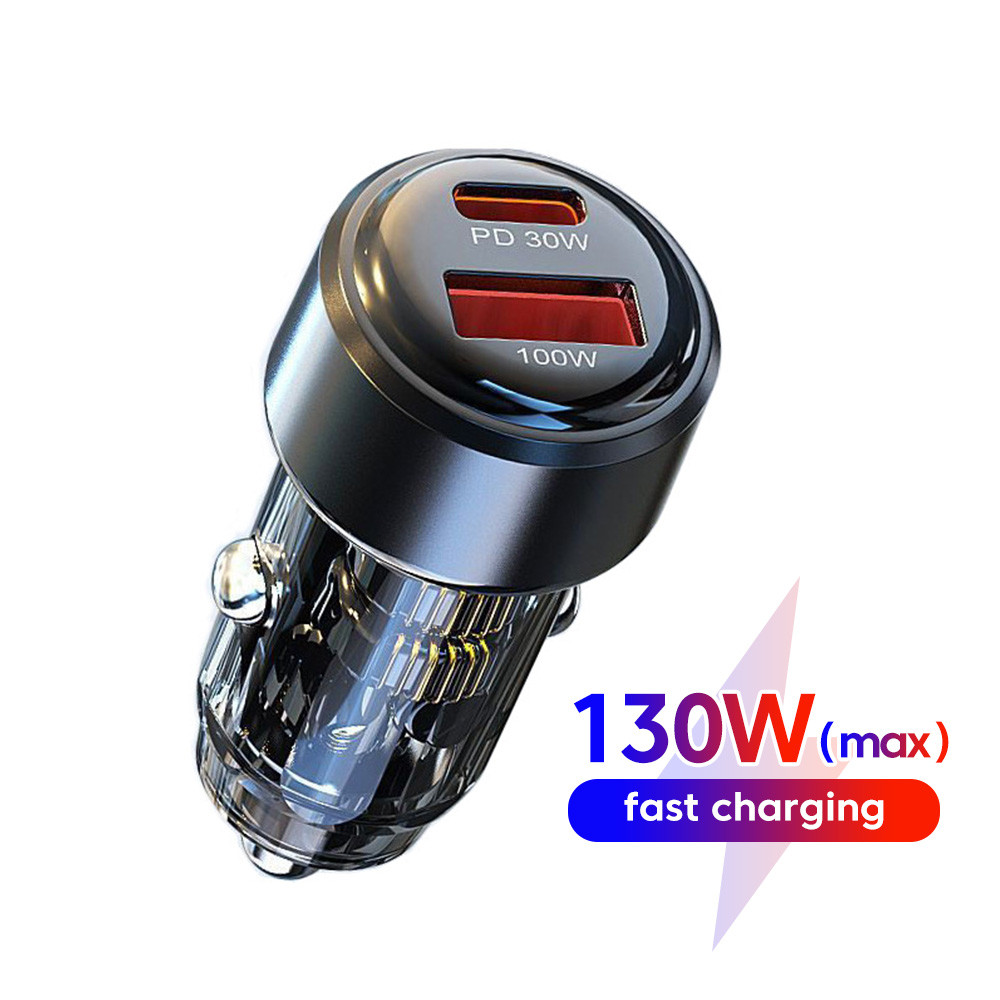 Elough 130W Max QC 3.0 Quick Charge Fast Charging USB Car Charger โปร่งใส PD30W ประเภท C รถอะแดปเตอร์ชาร์จโทรศัพท์