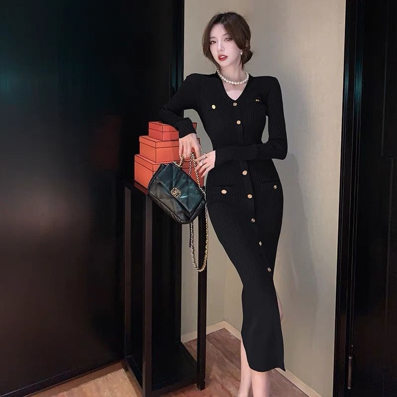 Simple All-Match สไตล์ฤดูใบไม้ผลิสไตล์ใหม่ High-End หรูหราคนดังเทพธิดาสไตล์ความยาวกลาง Single-Breasted V