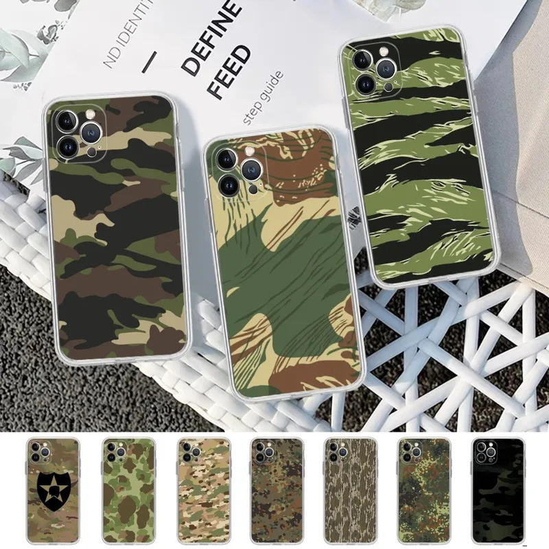 TK-1 ลายพรางทหารกองทัพเคสโทรศัพท์สําหรับiPhone 17,15 13 14 Pro Max XS XR 12 11 Pro 13 Mini 6 7 8 Plus Clearกลับ