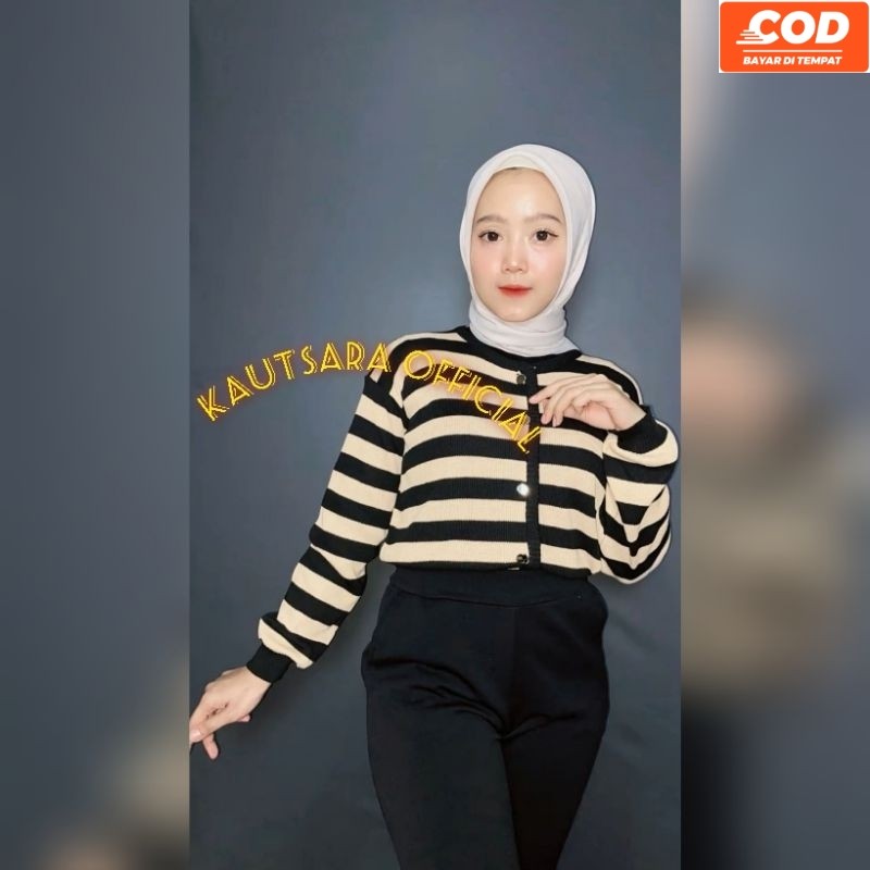 JISO OUTER STRIPE KNIT/ OVERSIZED KNIT SWEATER WITH STRIP BLASTER ปุ่ม MOTIF/ LATEST POLO STRIP KNIT