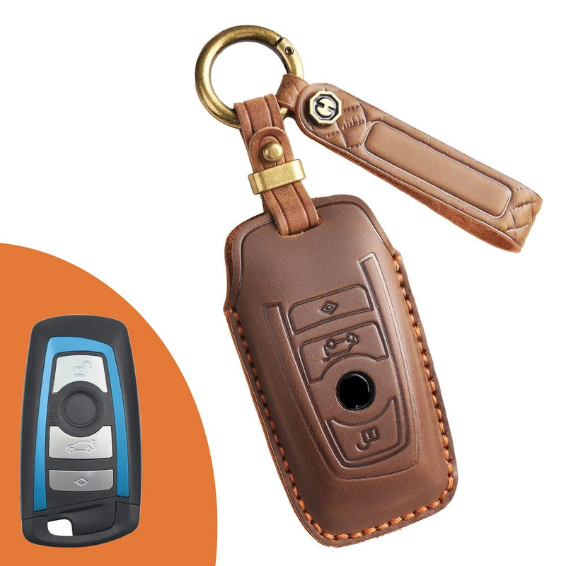 Leather car key case cover fob keychain accessories for BMW Series 3 F30 F10 F18 F22 F01 x3 x4 F06 F