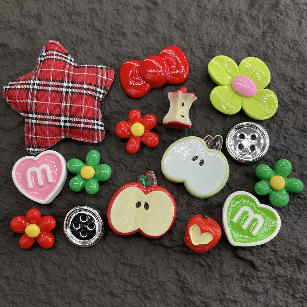 10 ชิ้น Apple ปุ่มดอกไม้เรซิ่น Flatbacks DIY วัสดุหัตถกรรมสําหรับเคสโทรศัพท์รองเท้า Charms & Hairpins ทํา