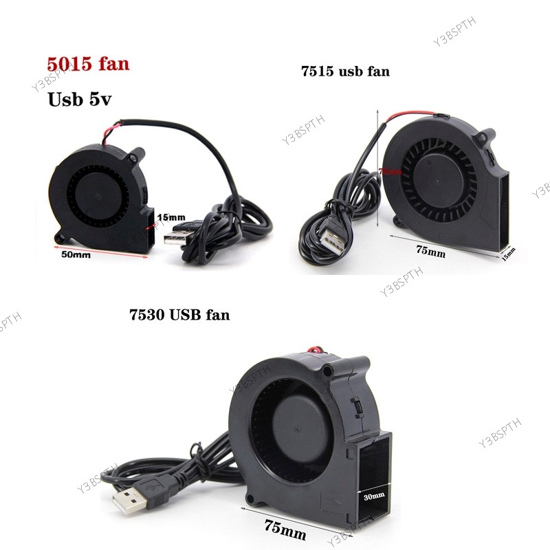 DC 5 ซม.5V USB 5015 7515 7530 Blower Turbo Cooling พัดลมไร้แปรงสําหรับ 3D เครื่องพิมพ์ Cooler Cooler Power Inverter Air ปั๊ม PC CPU B3TH