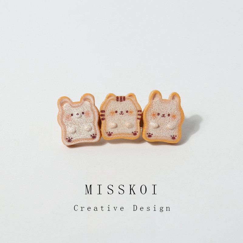 MJT ครีมหมีกระต่ายขนมปังชิปคลิปสามด้านเครื่องประดับผมหวานน่ารัก