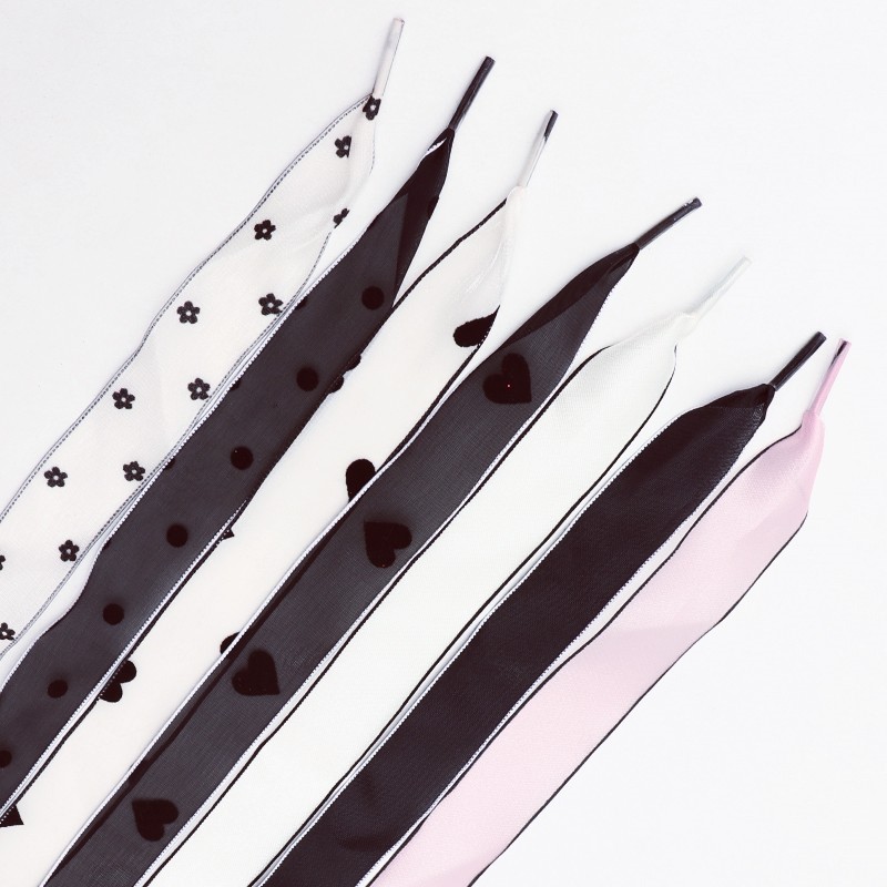 ใหม่แฟชั่นรักดอกไม้ Polka Dot เส้นด้าย Shoelaces แบนผ้าไหมเชือกผูกรองเท้ารองเท้าผ้าใบเชือก Laces รองเท้าอุปกรณ์เสริม 80/100/120/140 ซม. 1 คู่