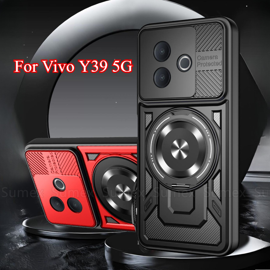 แหวนขาตั้งกันกระแทกเคสโทรศัพท์สําหรับ Vivo Y39 5G 2025 เกราะ Hard ปลอกแม่เหล็กผู้ถือรถฝาครอบ Vevo Y 