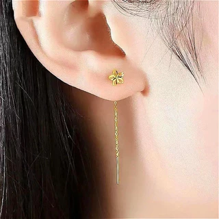 Elegant Golden Ear Wires ผู้หญิงs พู่ดอกไม้ยาวต่างหู Drop ต่างหูเครื่องประดับหูของขวัญสําหรับแฟน
