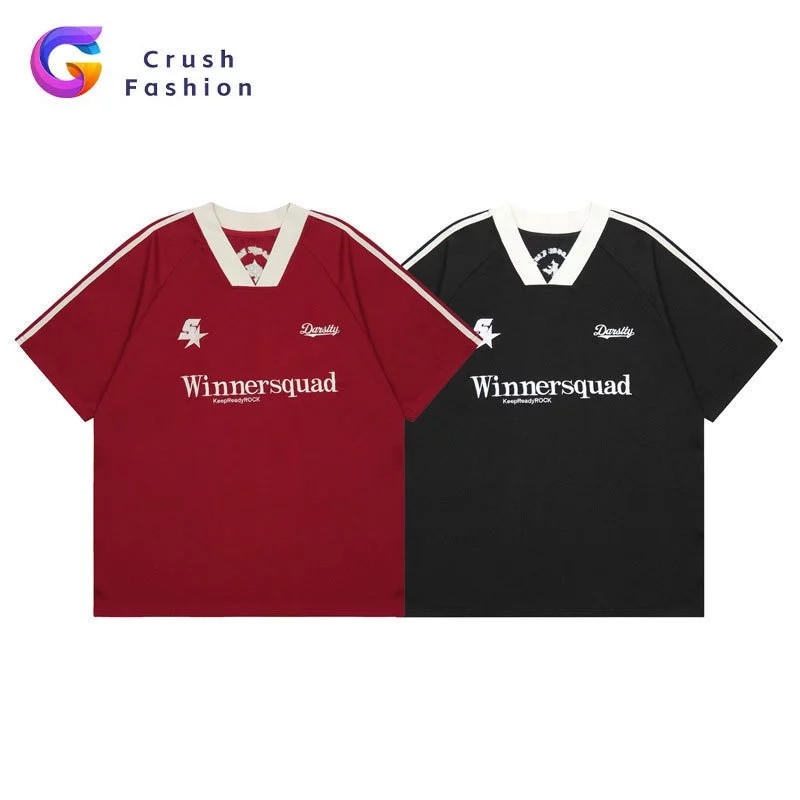 Crush Fashion Korean Stripe Aesthetic เย็บปักถักร้อยเสื้อยืดขนาดใหญ่สําหรับผู้ชาย