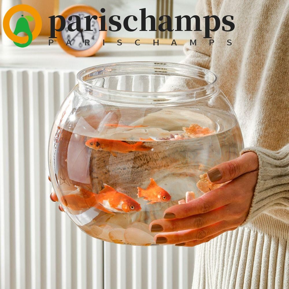 PARISCHAMPS ถังปลาทรงกลมโปร่งใส, ชามปลาใสแบบพกพา, มุมมองที่ดีพลาสติกขนาดเล็กสร้างสรรค์เดสก์ท็อปชามตู้ปลาบ้าน