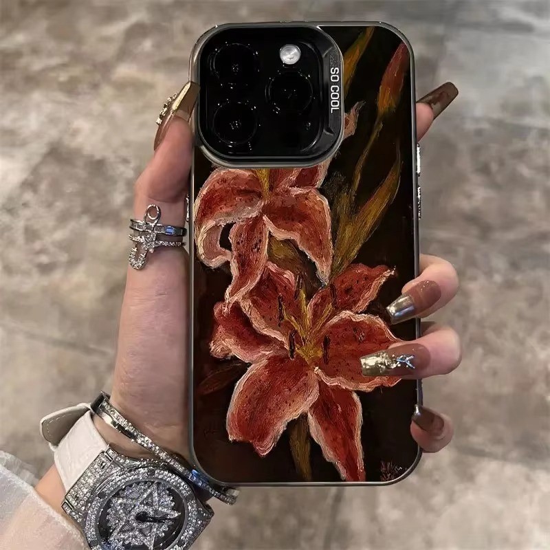 Lily ดอกไม้สีน้ํามัน Paintig เคสโทรศัพท์สําหรับ Samsung S24 Ultra S24 FE S23 S22 S25 Ultra Plus S23 FE Hard IMD ฝาครอบ