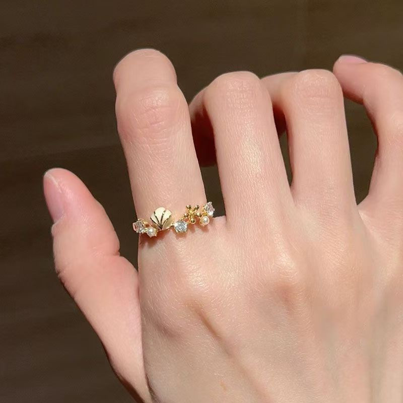 แหวนมุกเคลือบหยดเรขาคณิตโลหะผสมลําลองสําหรับเด็กผู้หญิง - รูปที่ 5