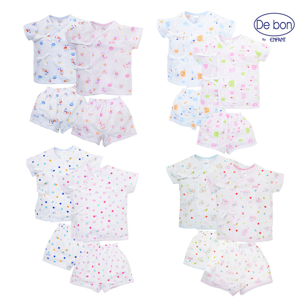 De bon ชุดเสื้อกระดุม+เสื้อป้ายกับกางเกง สำหรับแรกเกิด-2ขวบ รวม4ลายน่ารักๆ