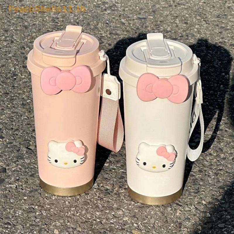 PeaceShells ใหม่น่ารักการ์ตูน Hello Kitty ถ้วยฟางถ้วยน้ําสแตนเลสกระติกน้ําร้อนถ้วยหญิงแบบพกพามูลค่าสูงถ้วย TH