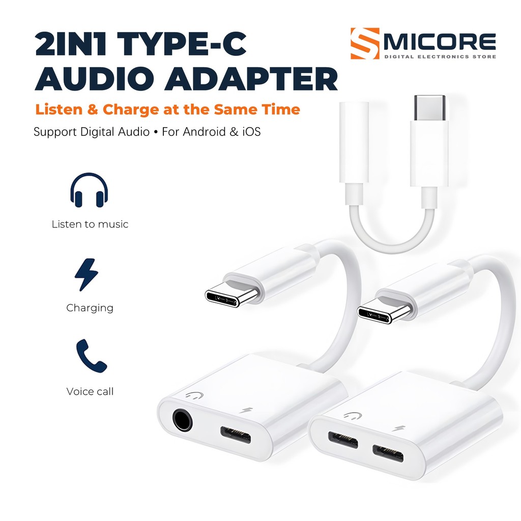 หางหนู DAC Type C to 3.5mm + Type C รองรับชาร์จเร็ว ฟังเพลง+ชาร์จพร้อมกัน ใช้กับ Android iPh แท็บเล็ต