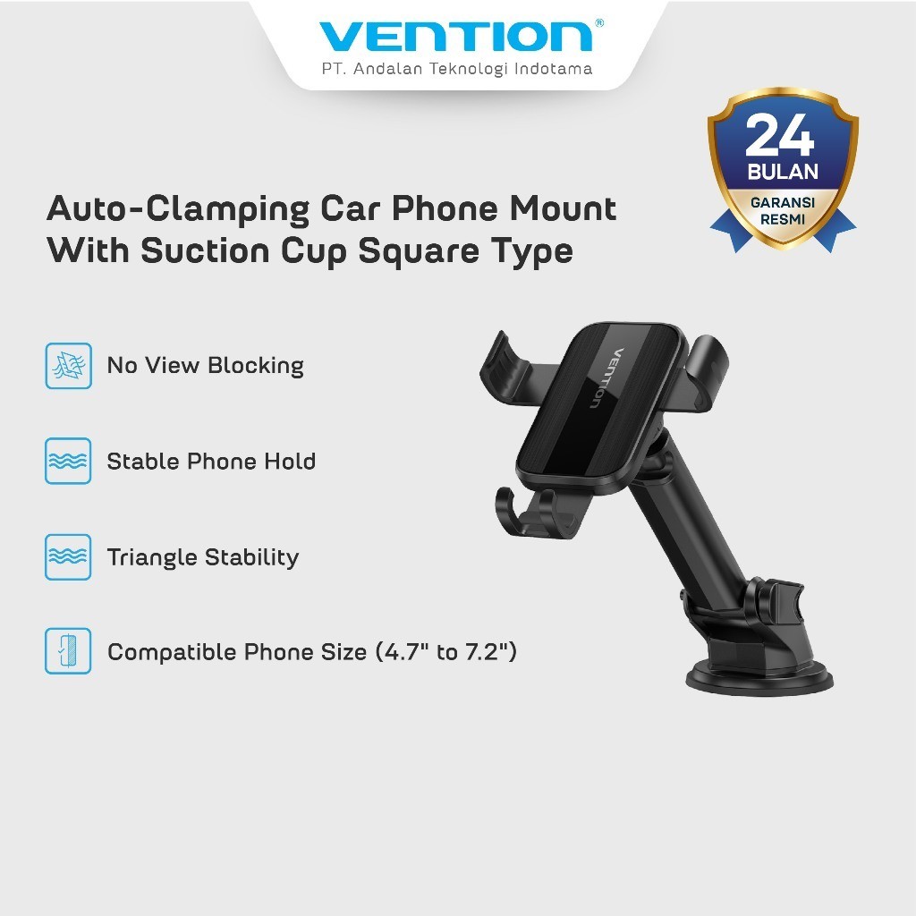 Vention ที่วางโทรศัพท์ในรถยนต์พร้อมถ้วยดูด ABS Secure & Sturdy Clamp ที่วางมือเดียว - KCO