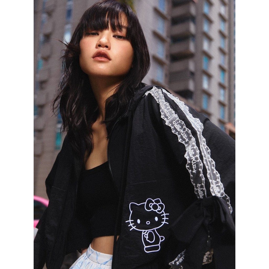 Pomelo. ♥ Hello Kitty แจ็คเก็ตแต่งขอบลูกไม้ / Pomelo. ♥ Hello Kitty Lace Trim Jacket
