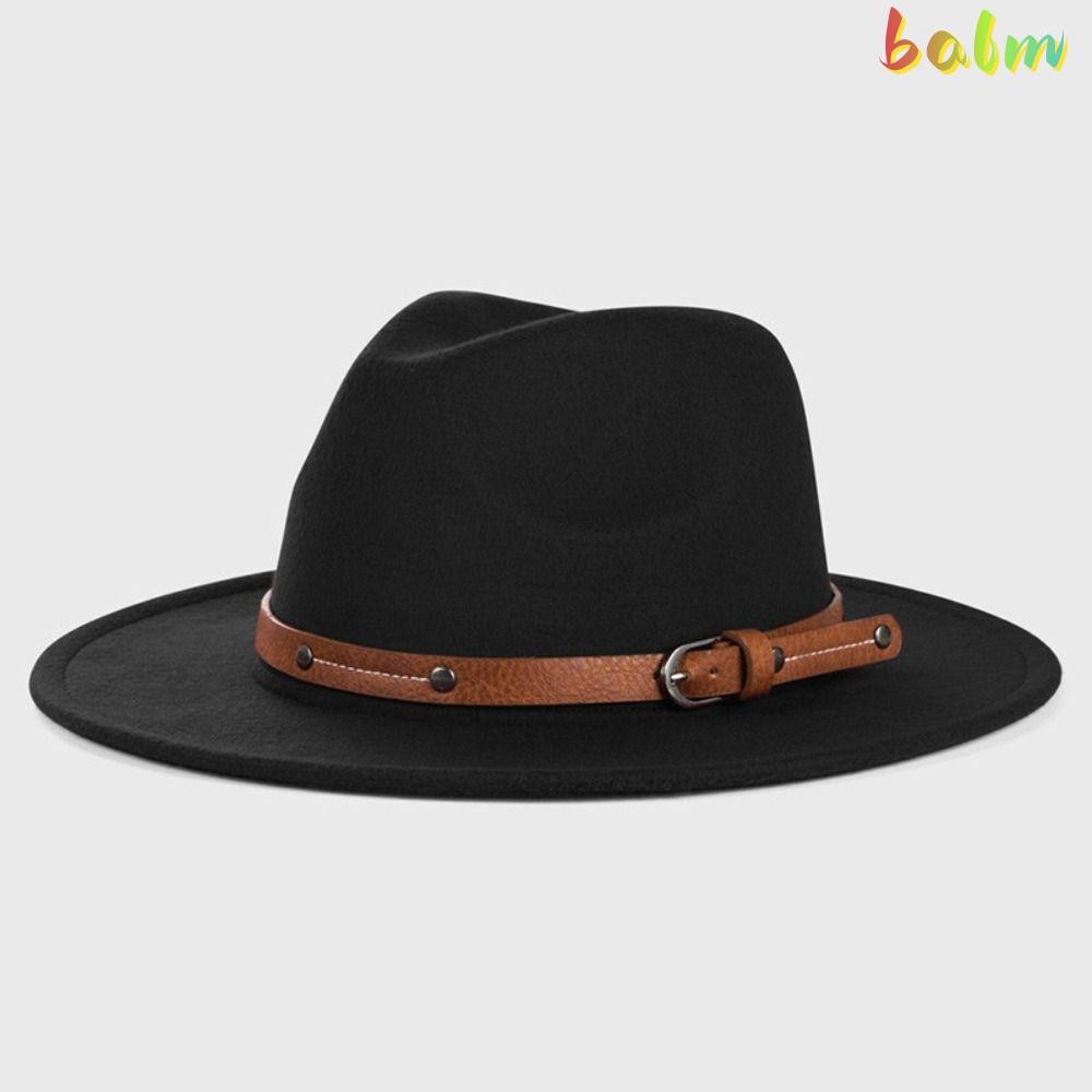 BALM Felt Fedora หมวก, กว้าง Brim พร้อมเข็มขัดหัวเข็มขัดปานามาหมวก, แฟชั่น Vintage Soft Elegant หมวกคาวบอยผู้ชายผู้หญิง