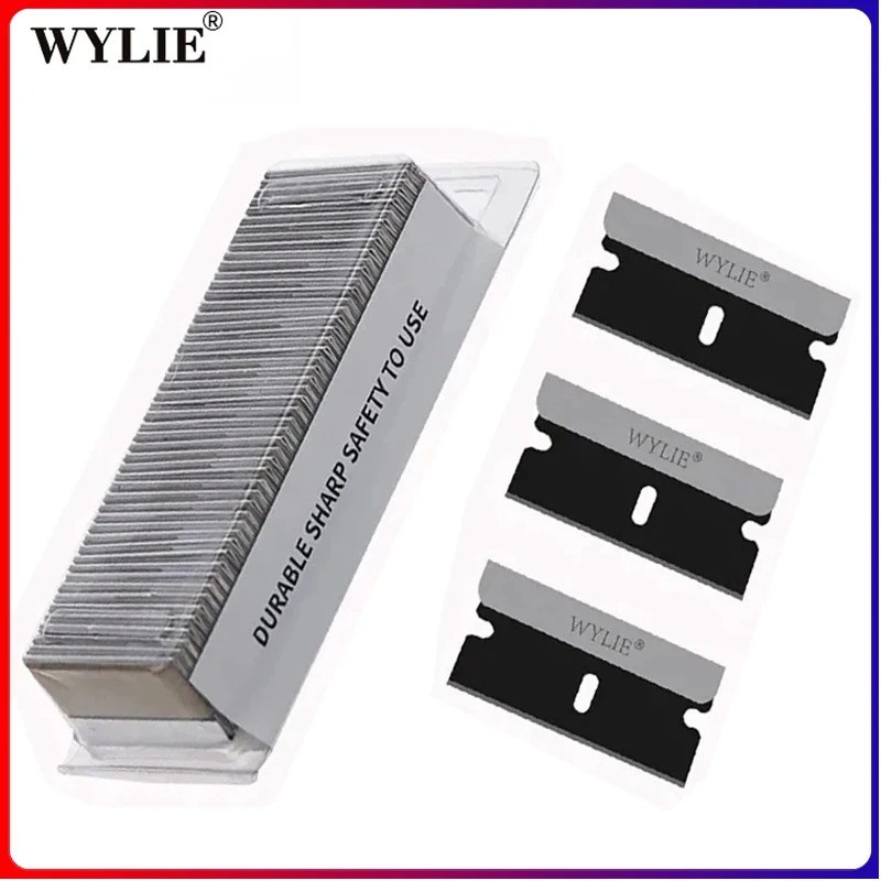 WYLIE WL-009 100 ชิ้นสีดําขอบเดียวใบมีดทนทาน Sharp มีดโกนสําหรับโทรศัพท์กรอบกลางฝาครอบด้านหลังแก้วขู