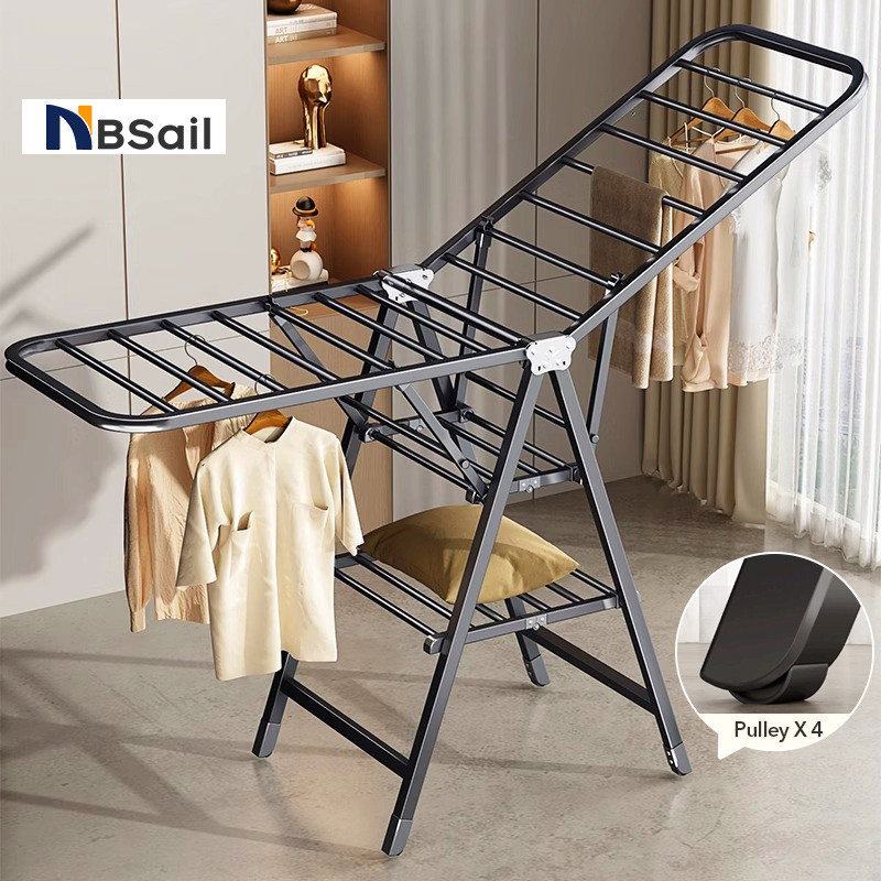 NBSail ปรับความสูงได้ ราวตากผ้าแบบพับได้สำหรับงานหนักกันลมราวตากผ้าชั้นราวแขวนเสื้อผ้า