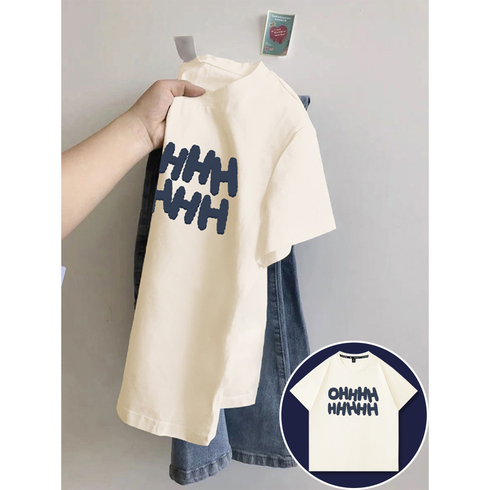 COD✅ (ส่งจากกรุงเทพ)BOOM Shop เสื้อแขนสั้นพิมพ์ลายตัวอักษรผู้หญิงเสื้อยืดเรียบง่ายสไตล์เกาหลี cotton 100