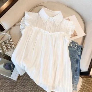 เสื้อเชิ้ตสีขาว ดีไซน์เป็นโปโล แขนสั้น