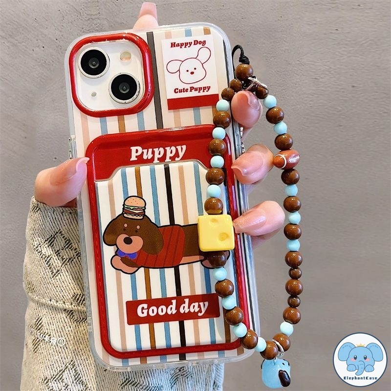 ลูกสุนัขน่ารัก Dachshund เข้ากันได้เคสไอโฟน 16 11 13 XR 15 14 12 Pro Max 7 8Plus X XS Max SE เชือกกระเป๋าสตางค์บัตรเคส